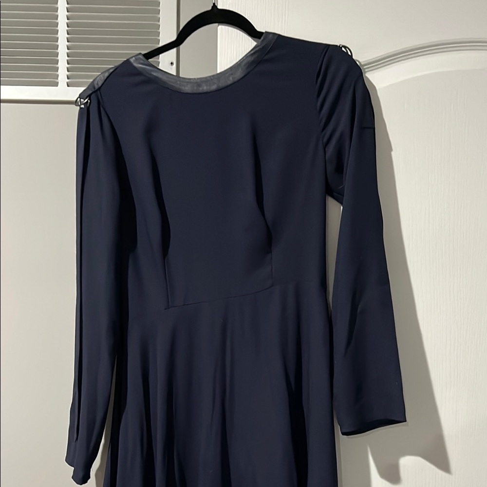 BCBGMaxAzria Blue Ribbed Fit and Flare Long Sleeve Dress- perfect shape.